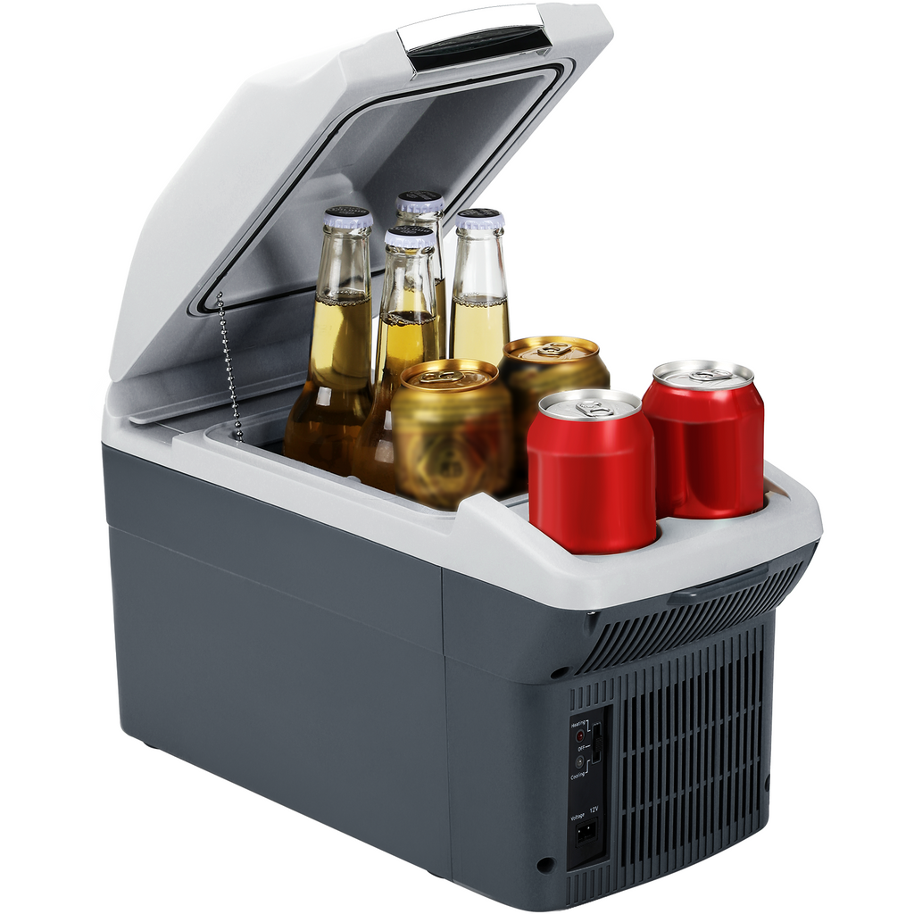 ICEROVER PN-09 9 L Réfrigérateur de Voiture Portable 12 V & Chauffe-Plat, Design à Double Porte-Gobelet, Gris Foncé, Idéal pour le Voyage, le Camping & les Déplacements