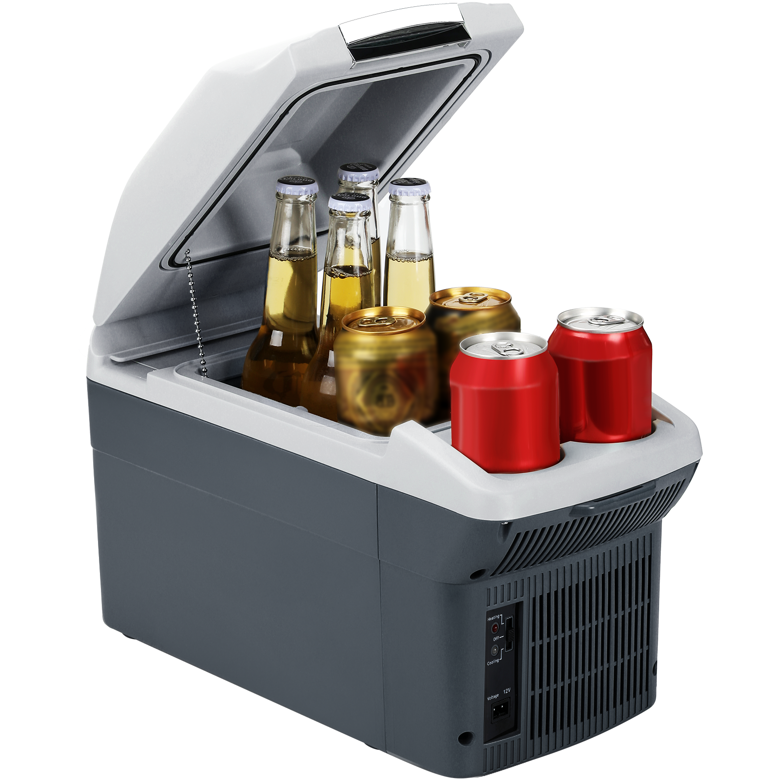 ICEROVER PN-09 9 L Réfrigérateur de Voiture Portable 12 V & Chauffe-Plat, Design à Double Porte-Gobelet, Gris Foncé, Idéal pour le Voyage, le Camping & les Déplacements