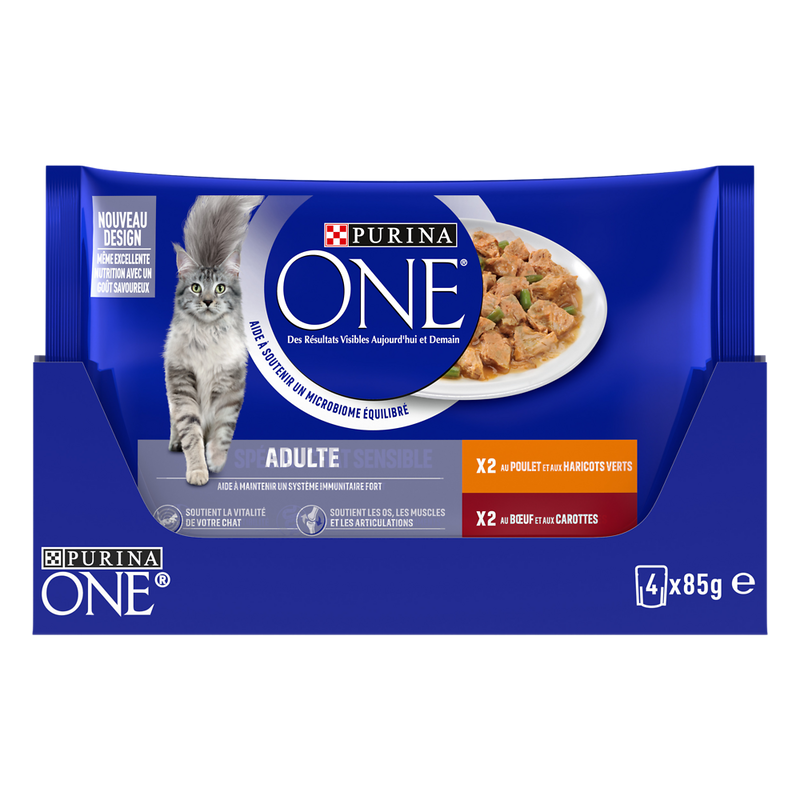 PURINA ONE Bifensis Sachets Fraîcheur pour Chat Adulte au Bœuf et au Poulet (4 x 85g)