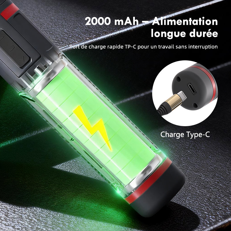 MOVECRAB Kit mini tournevis électrique sans fil rechargeable 12 pièces 2000 mAh avec angle réglable 3-en-1, LED et couple réglable 3 vitesses