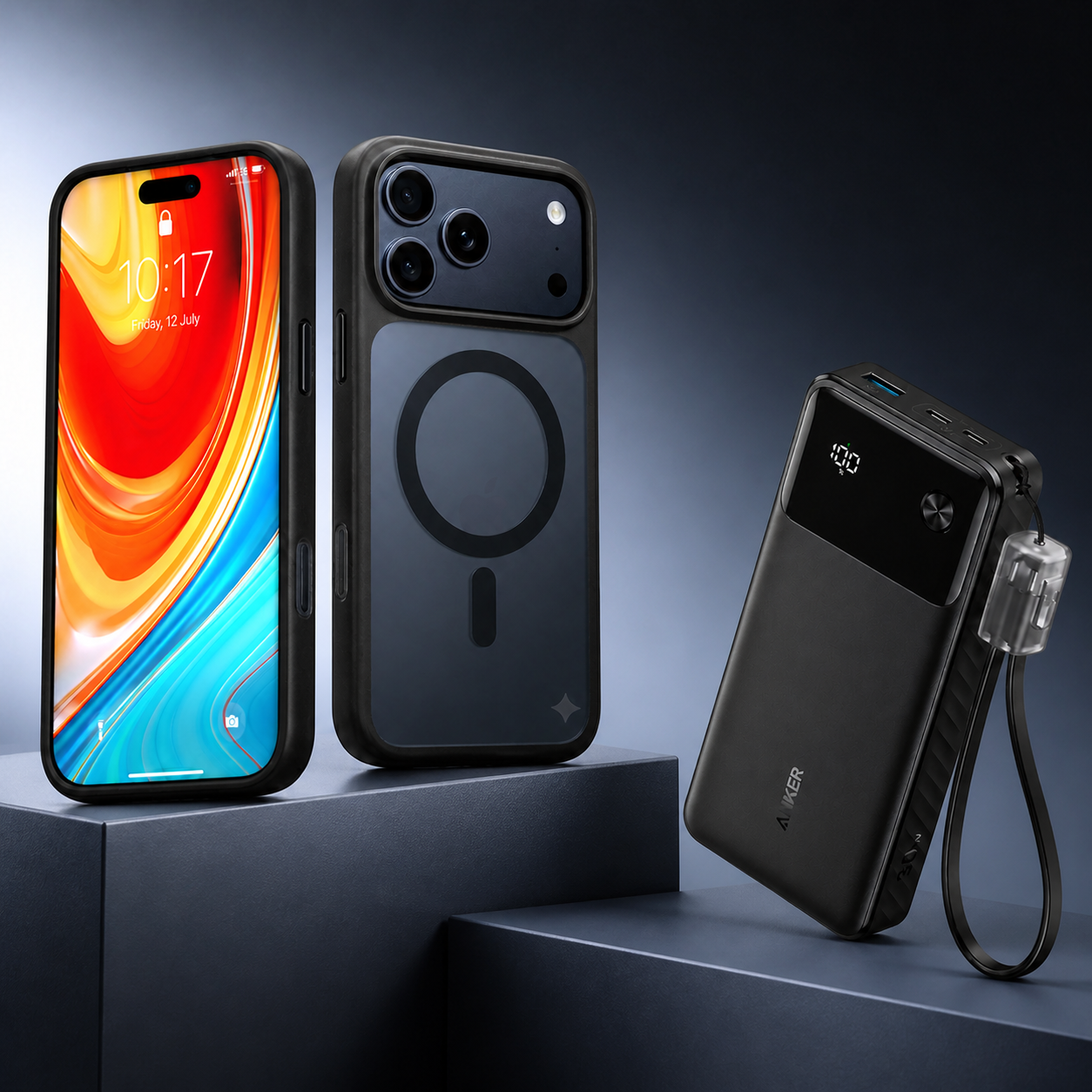 TORRAS iPhone 17 Pro Max Guardian-Magnetic Case + Anker 20,000mAh Power Bank, Black, Magnetic Charging Bundle