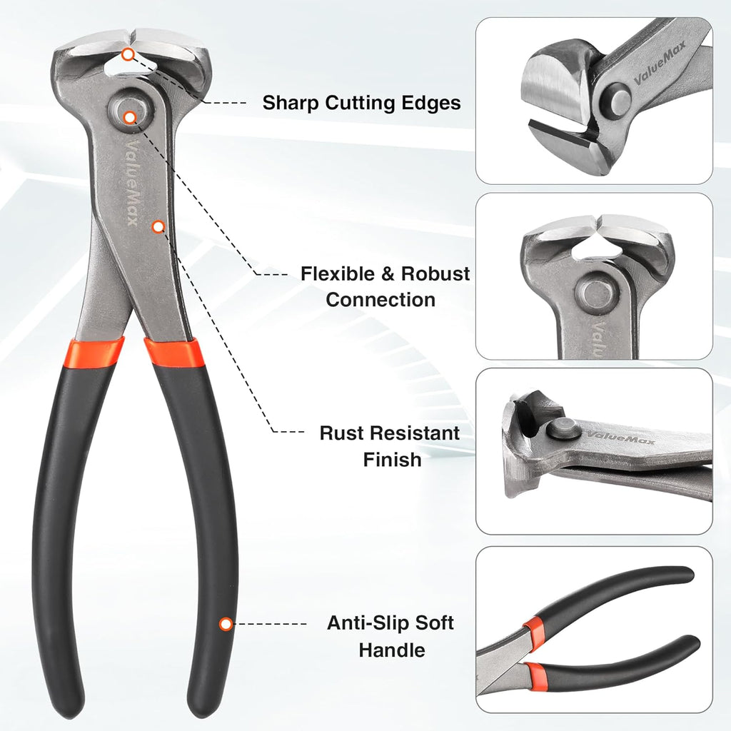 ValueMax Set de pince à couper à bout tranchant et extracteurs de clous magnétisables, 185 mm - 3 pièces