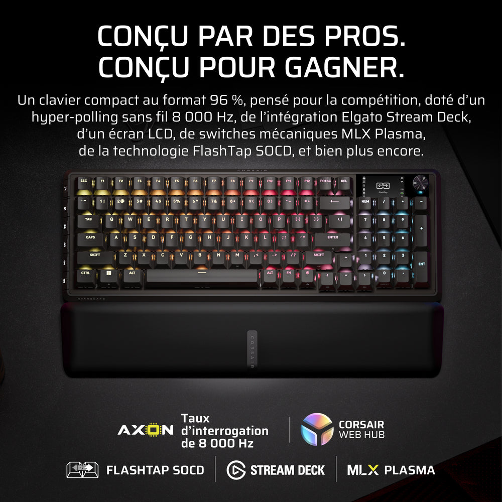 CORSAIR VANGUARD 96 Clavier Gaming Mécanique (MLX Plasma) sans fil RGB 96% - AZERTY - Noir