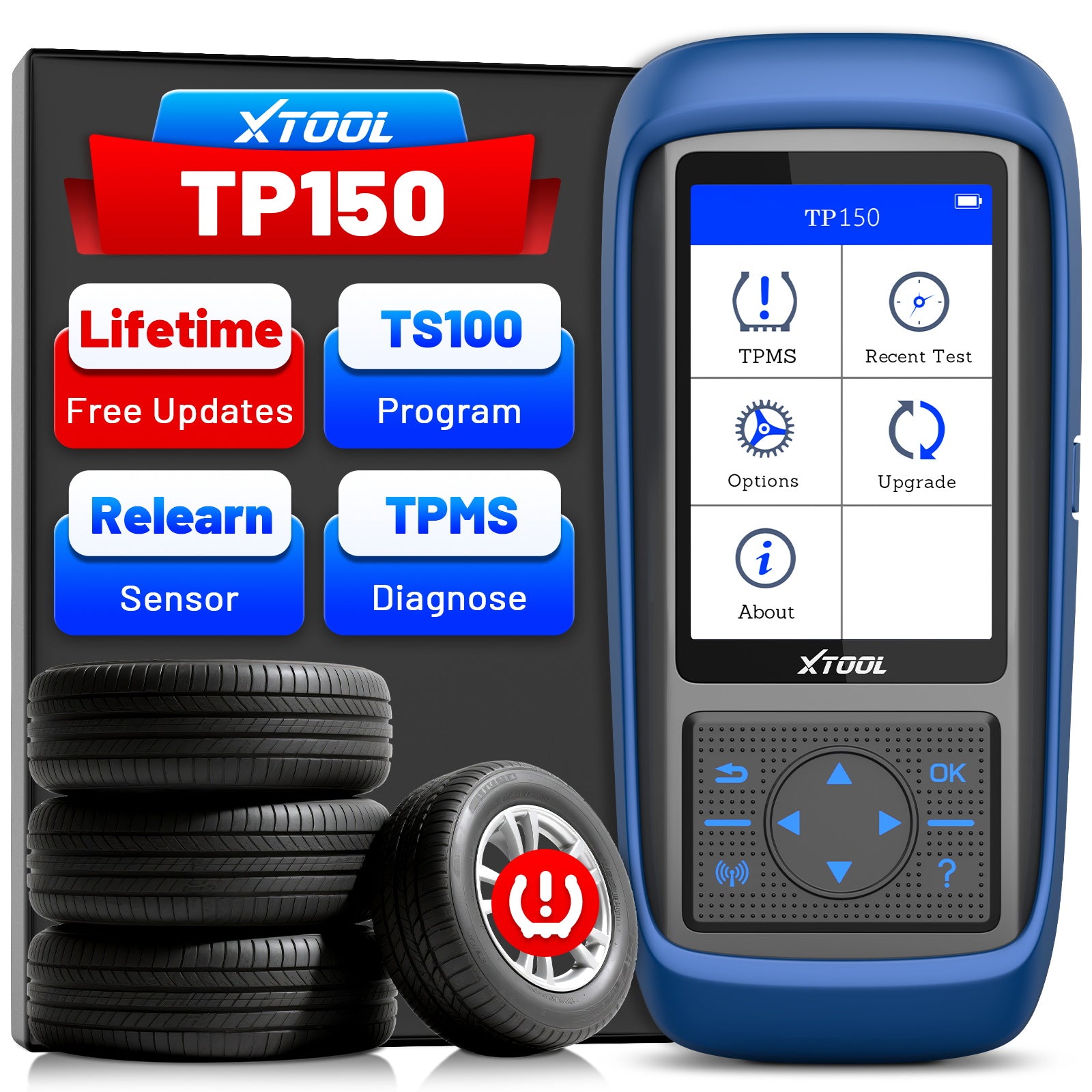 XTOOL TP150 Outil de programmation TPMS, de réapprentissage/réinitialisation/activation TPMS (315/433 MHz), programmateur de capteur de pression des pneus