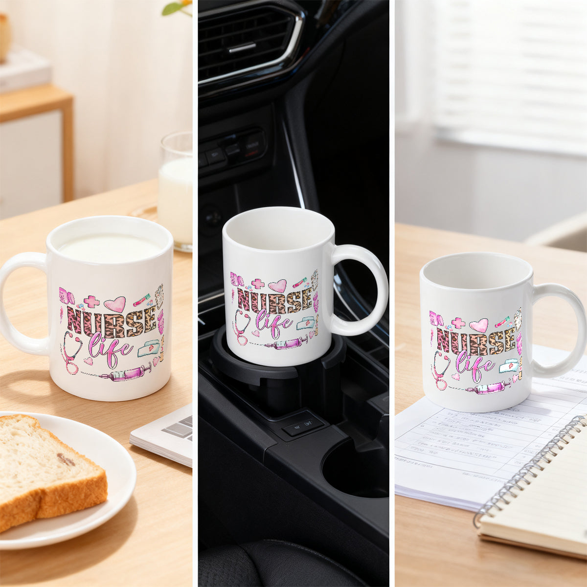 Alphynix Mug en céramique avec citation « Nurse Life », motif léopard et médical - 33 cl