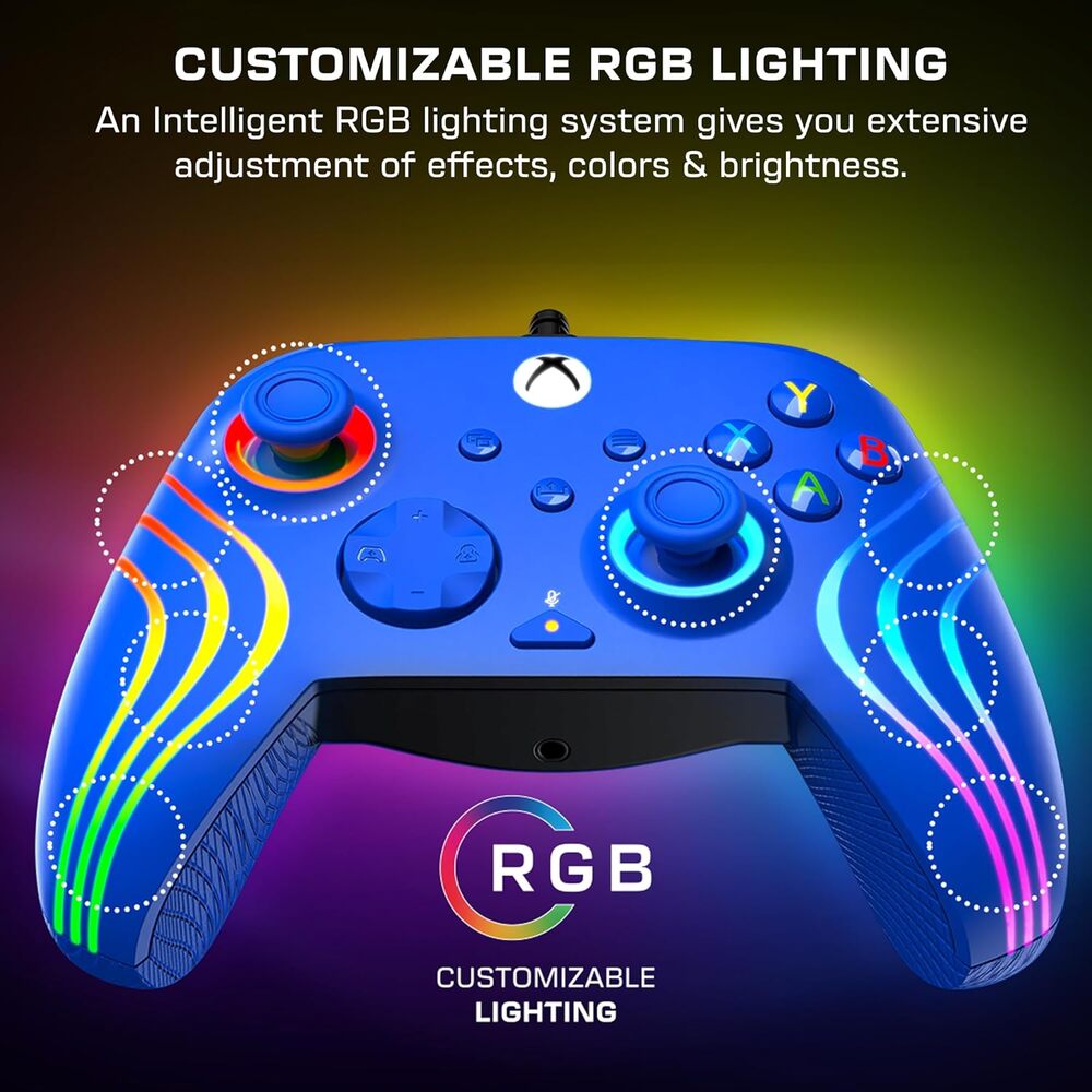 Turtle Beach Afterglow Wave Manette filaire Câble USB Éclairage RVB - Gâchettes à effet Hall & Boutons programmables - Xbox Series X|S, PC (Licence officielle Microsoft) - Bleu