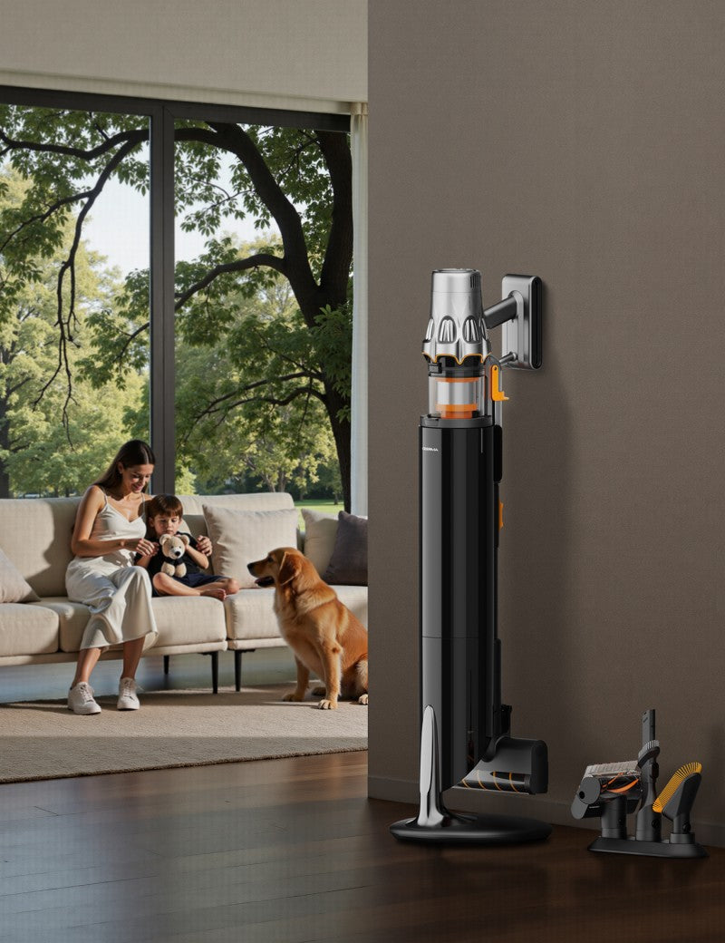Aspirateur sans fil Deerma T50W XT avec socle tout-en-un sans entretien : vidange automatique, stérilisation UV et charge automatique intégrées