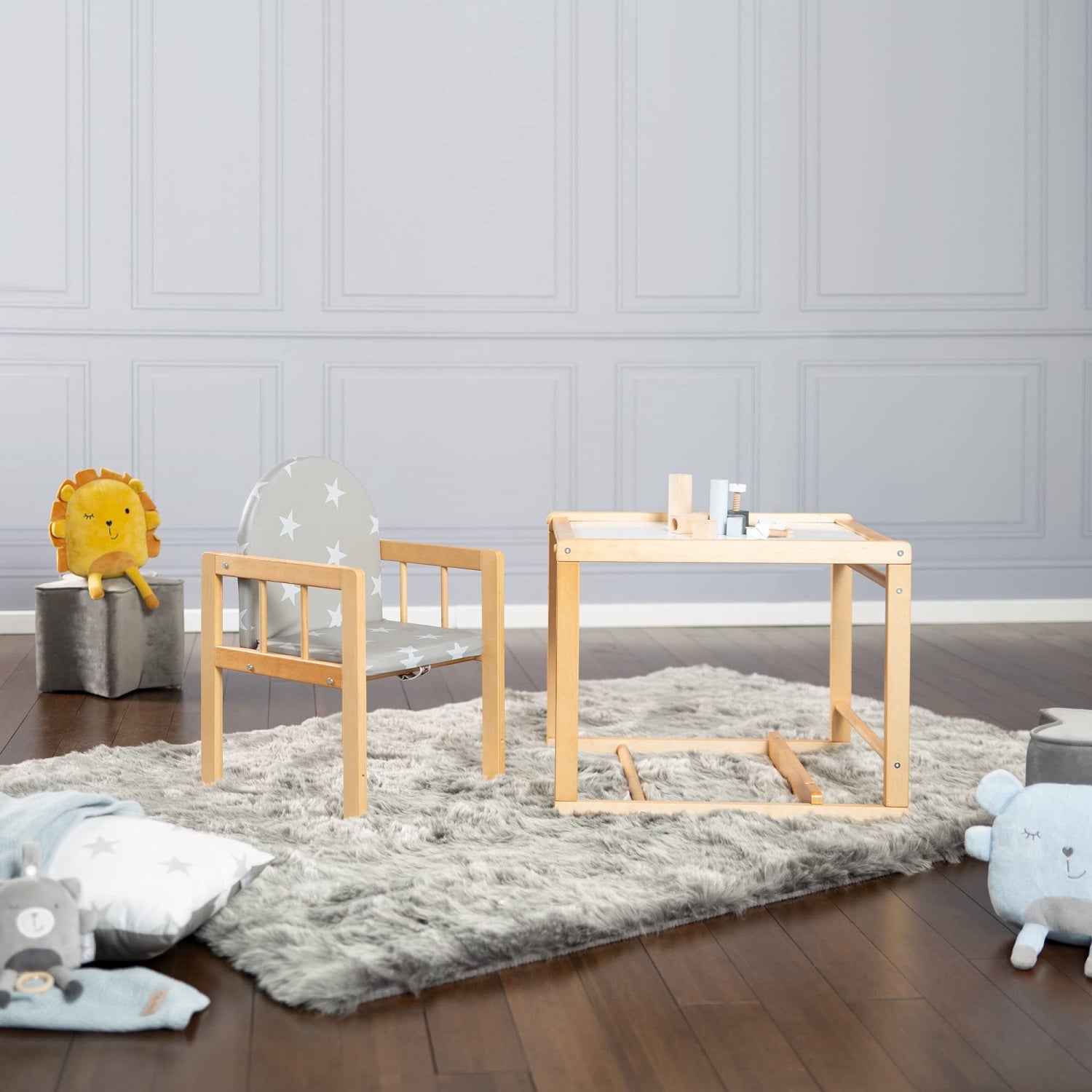 roba Little Stars Chaise Haute en Bois Évolutive avec Coussin de Siège Rembourré et Plateau Amovible (Naturel)