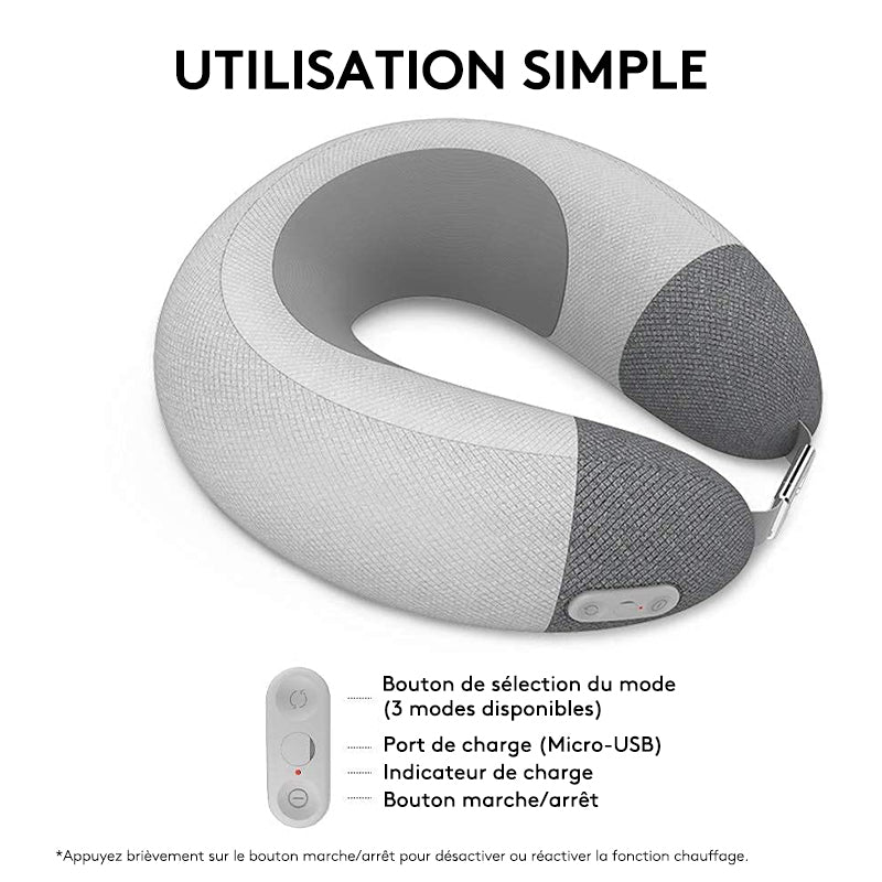 breo iNeck Air 2 Coussin de massage, appareil de massage cervical shiatsu en forme de U avec fonction chauffante et relaxation des tissus profonds pour avion, voiture, voyage, bureau, maison