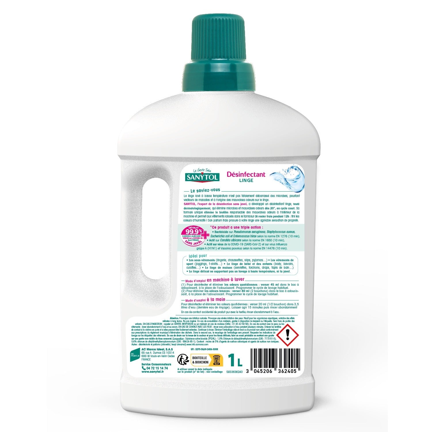 Sanytol Désinfectant Linge Stop Odeurs, Parfum Fraîcheur Active, 1 L