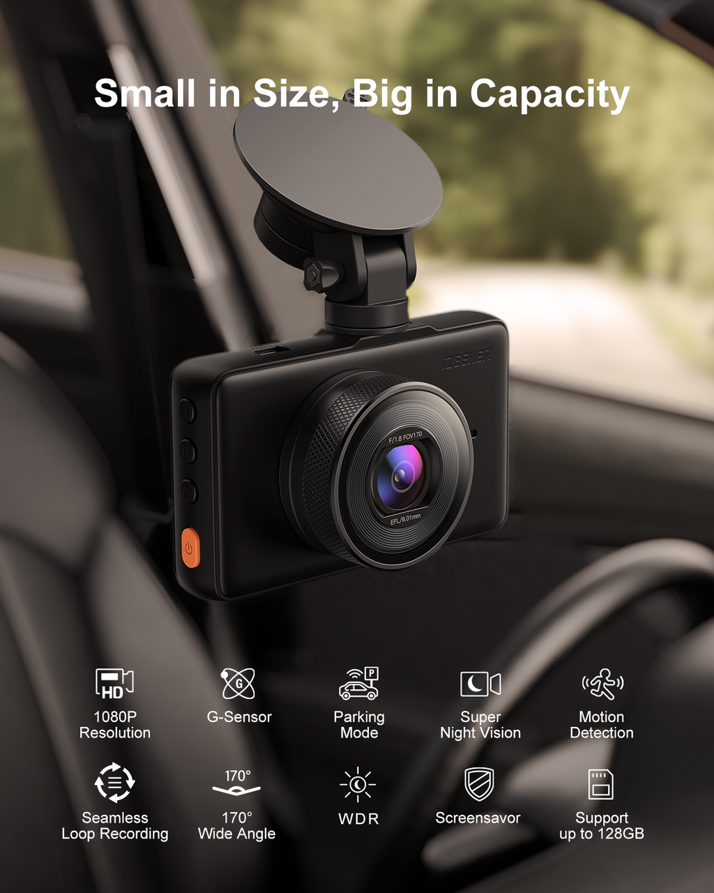 Caméra Dash iZEEKER GD100 Full HD 1080P avec Écran LCD 3 Pouces