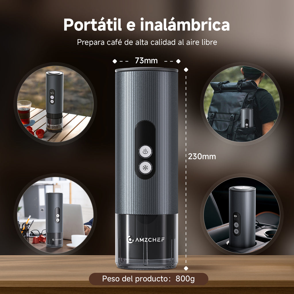 AMZCHEF Machine à Café Électrique Portable 2-en-1 (Modèle CP024) | Machine à Espresso de Voyage Haute Pression 20 Bars | Batterie 9000mAh, Chauffe Rapide 150W