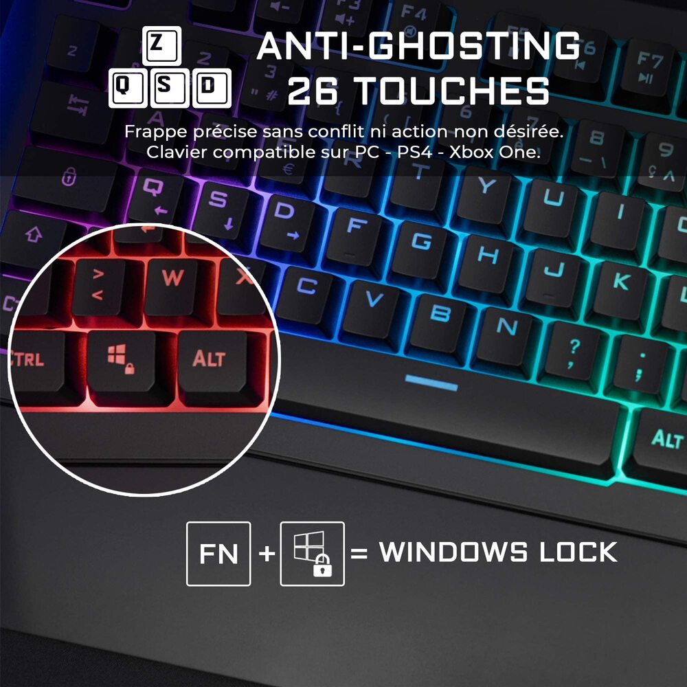 THE G-LAB Keyz Palladium Clavier Gaming Membrane Filaire RGB Taille Complète - AZERTY - Noir