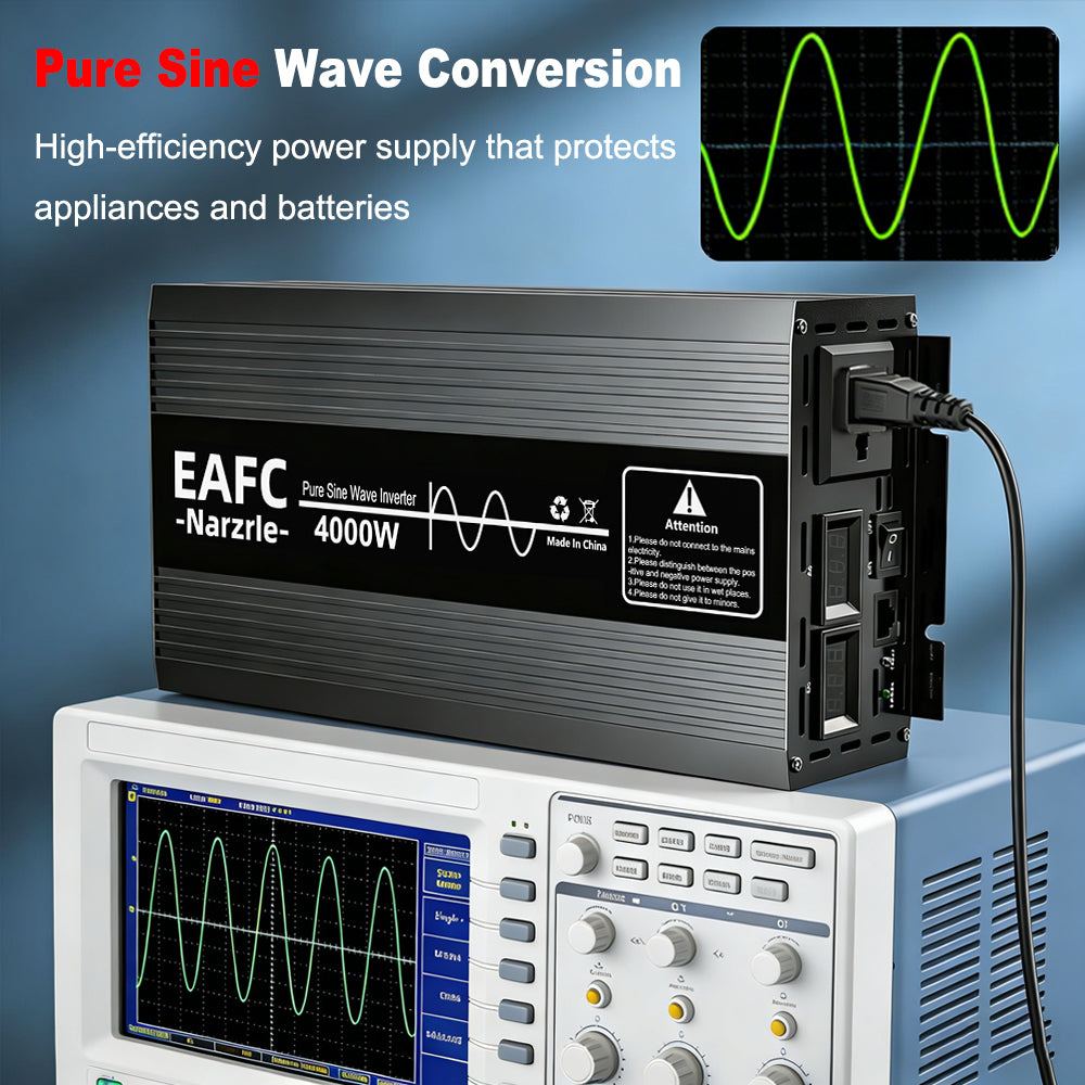 EAFC 4000 W Onduleur de puissance à onde pure (Pic 4000 W / Nominale 2000 W), Convertisseur 12 V CC vers 220 V CA avec double ventilateur de refroidissement intelligent