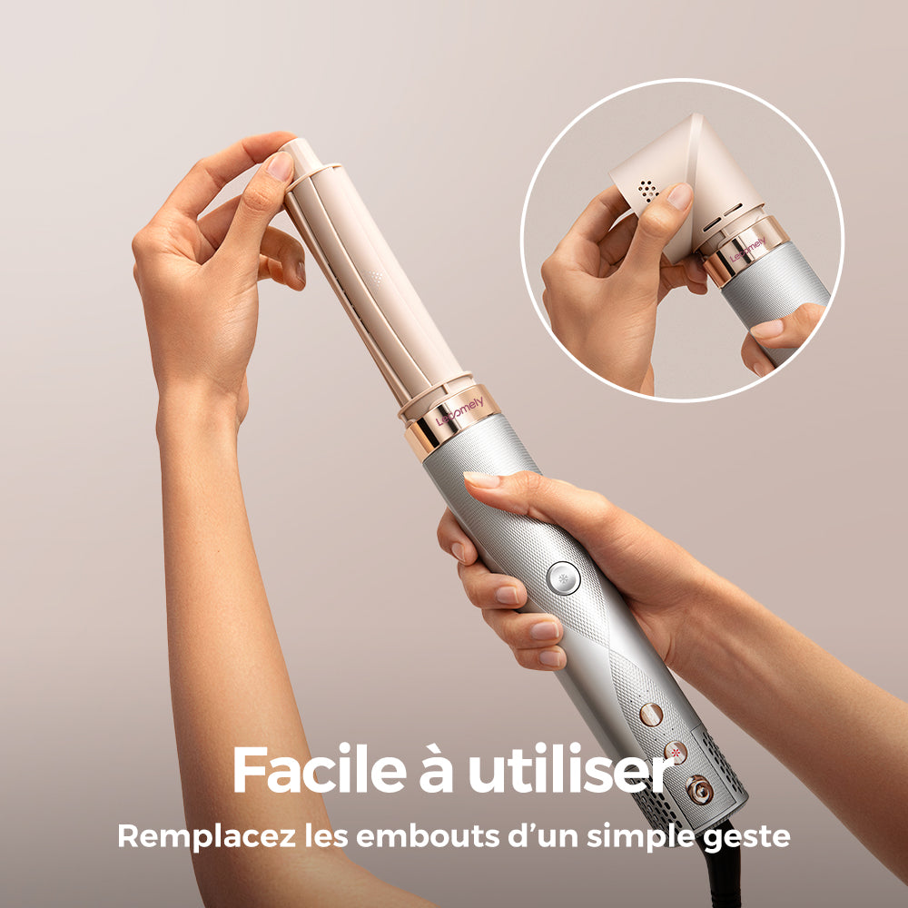 Lecomely Brosse coiffante à air 5 en 1 avec fonctions de bouclage et séchage automatiques, sèche-cheveux léger haute vitesse à air enveloppant avec technologie à ions négatifs