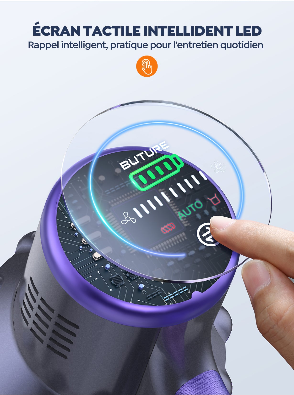 BuTure VC70 Aspirateur sans fil 450 W 50 kPa, Moteur sans balais, Autonomie 55 min, Filtre HEPA pour poils d'animaux, sols durs et tapis