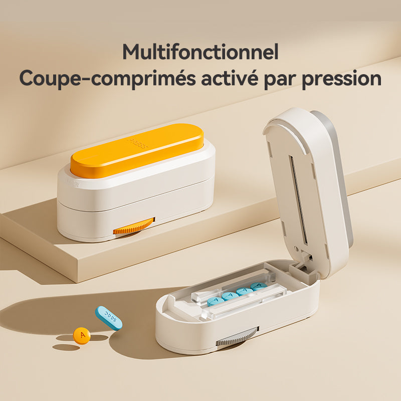 JORDAN&JUDY Coupe-pilules portable, séparateur de comprimés, outil de division de pilules, coupe en quart, coupe en deux, 1 pièce, Orange