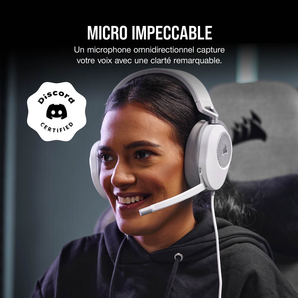 Corsair HS65 Surround Casque Gaming Filaire (Jack 3,5 mm) - Micro rabattable - Blanc