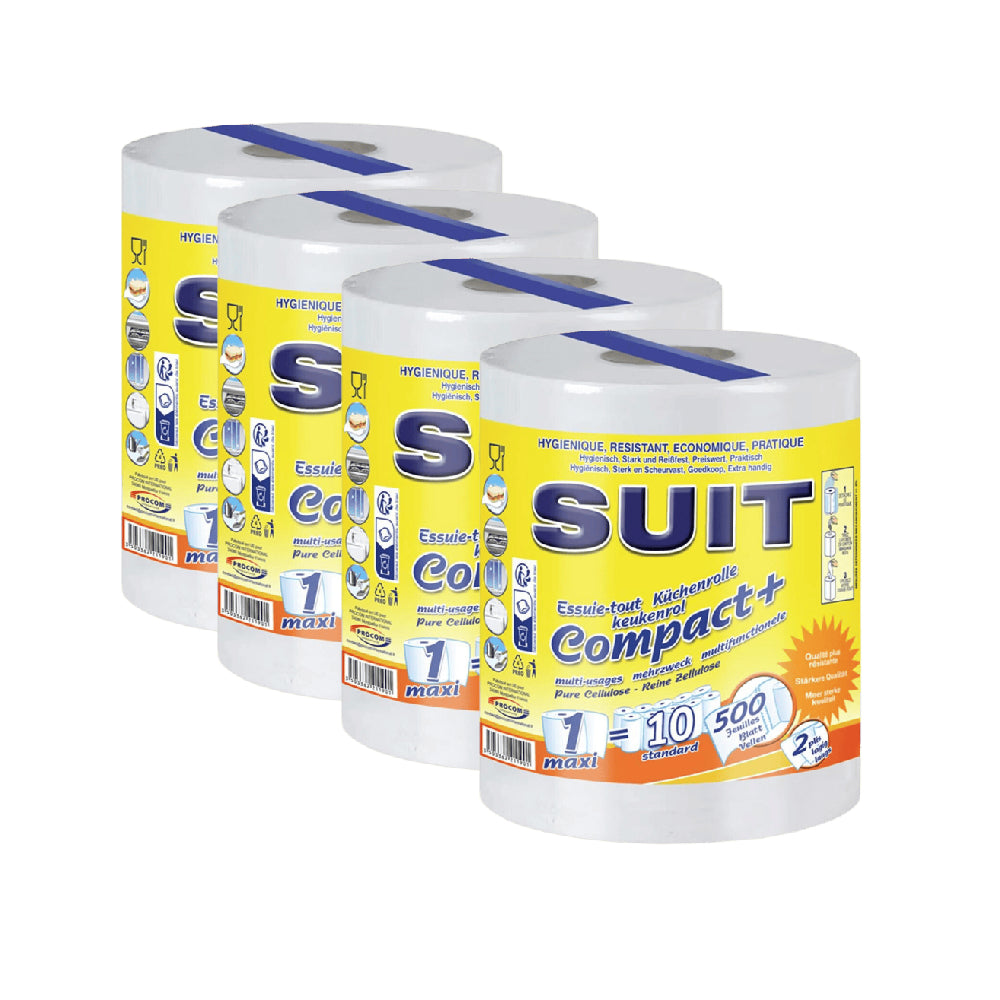 SUIT Essuie-tout Compact, 2 Épaisseurs, 2000 Feuilles, 4 Rouleaux (4 Paquets de 1)