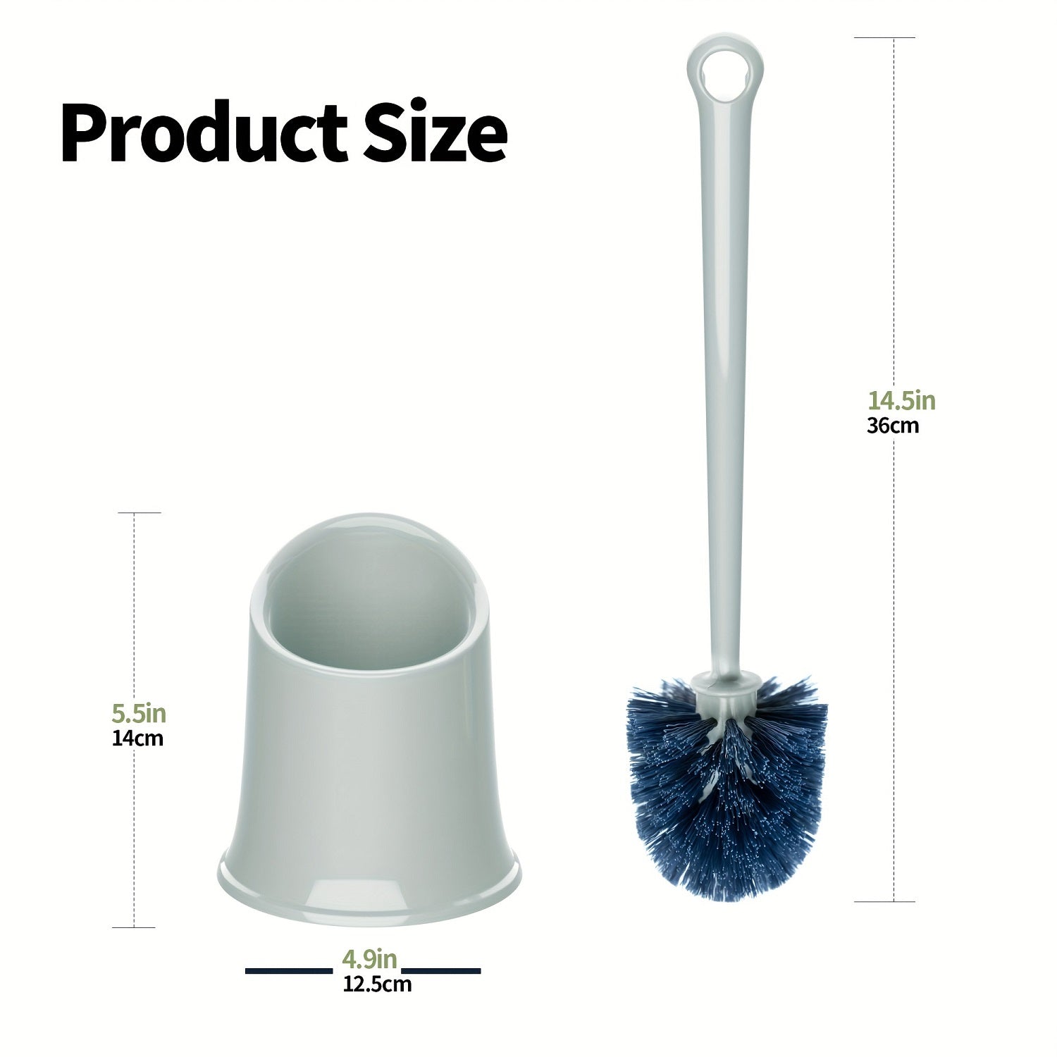 emmama Brosse WC avec support pour salle de bain, gris, 1 pièce