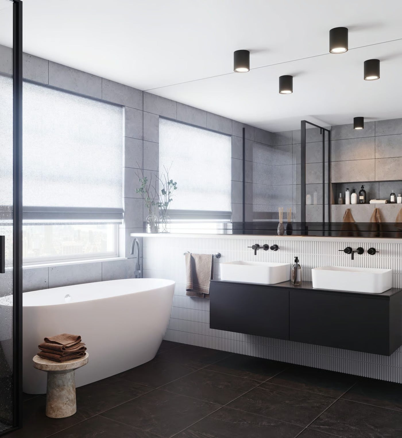 Surface spot LANDON 14 blanc chaud 2700k LED intégrée métal noir IP44 Salle de bain - Nordlux, Intérieur