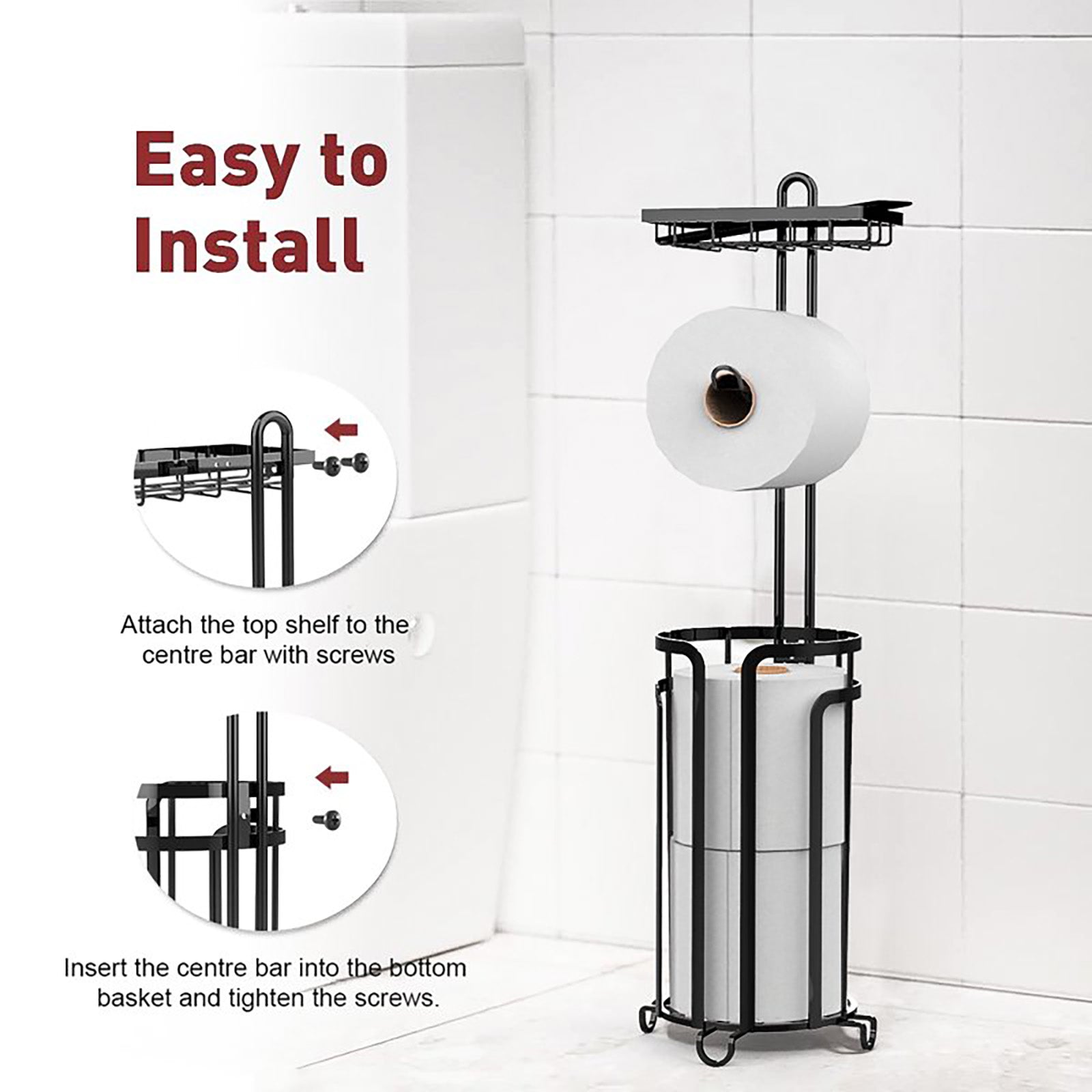 SRD 0237 Lot de 2 porte-essuie-tout à plusieurs niveaux en acier plat sur pied, Soldes du Nouvel An, Meilleures idées cadeaux