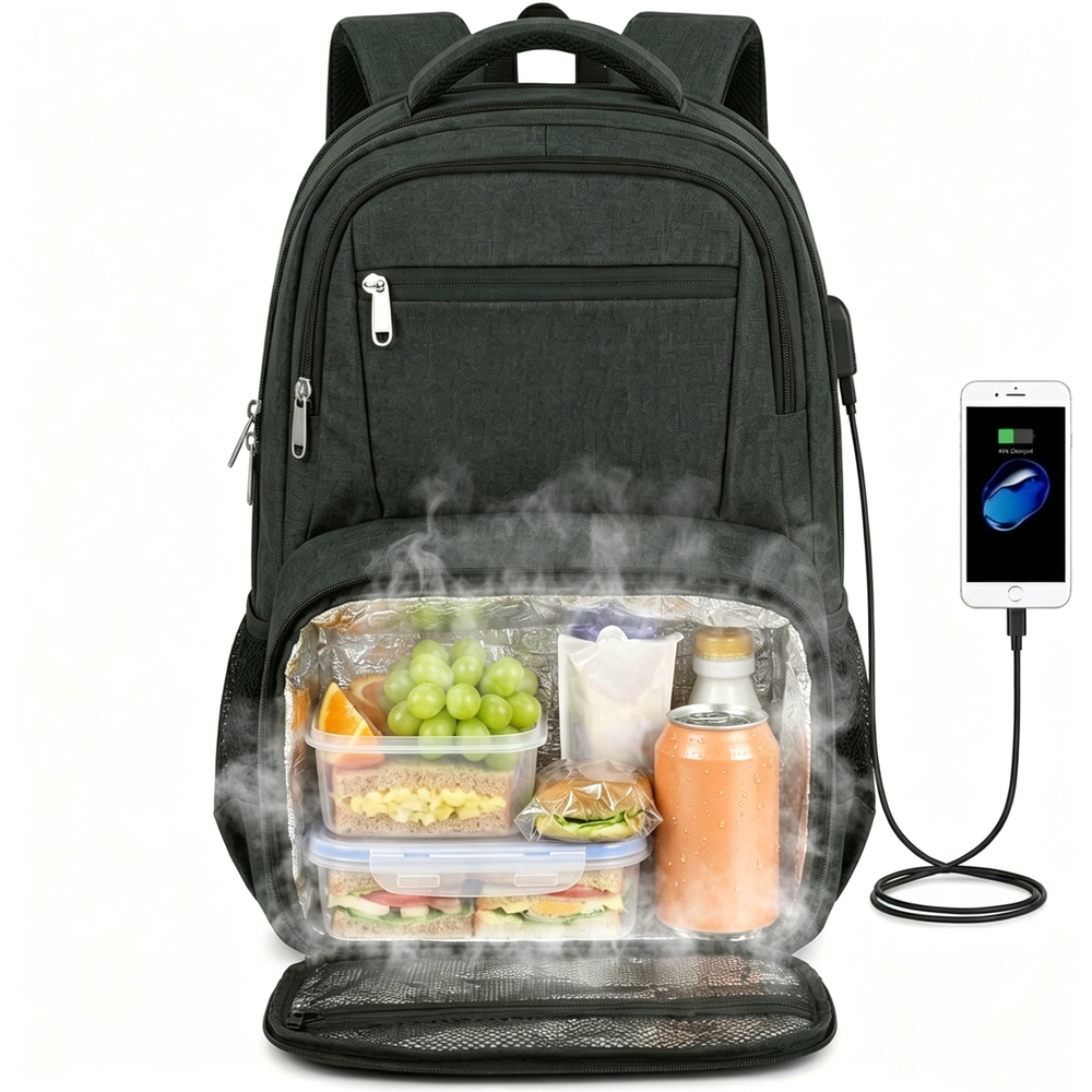 Sac à dos de déjeuner pour hommes, femmes et travail, sac à dos robuste pour ordinateur portable de 17 pouces avec compartiment à repas