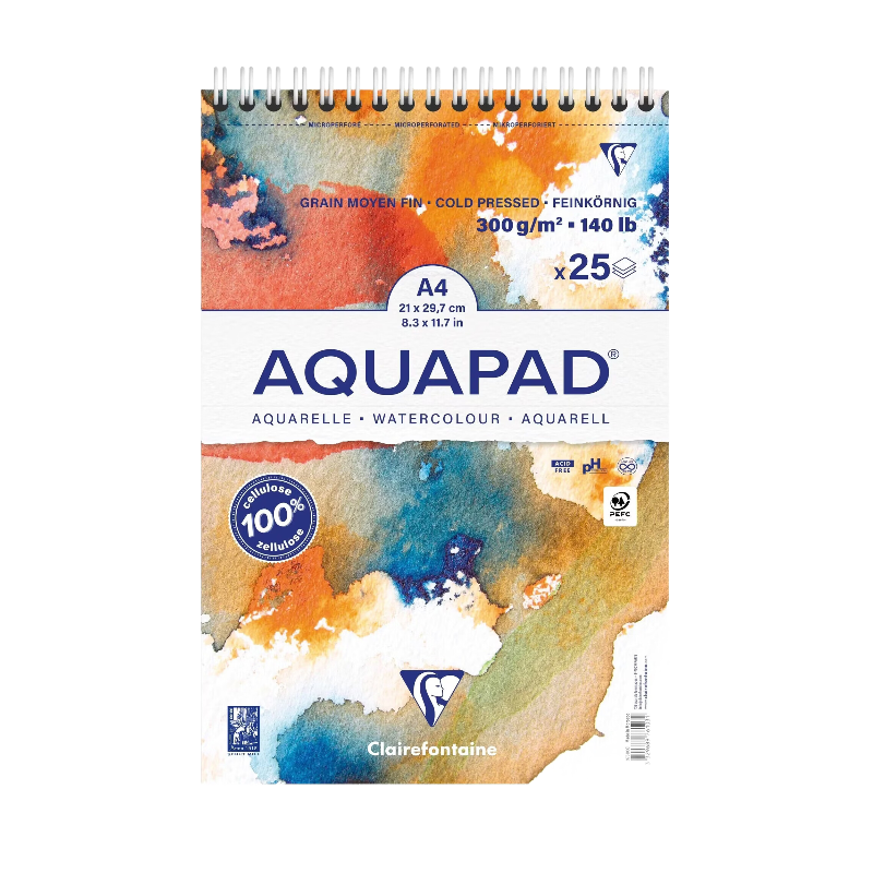 CLAIREFONTAINE Bloc spiralé Aquapad A4+ 25F 300g