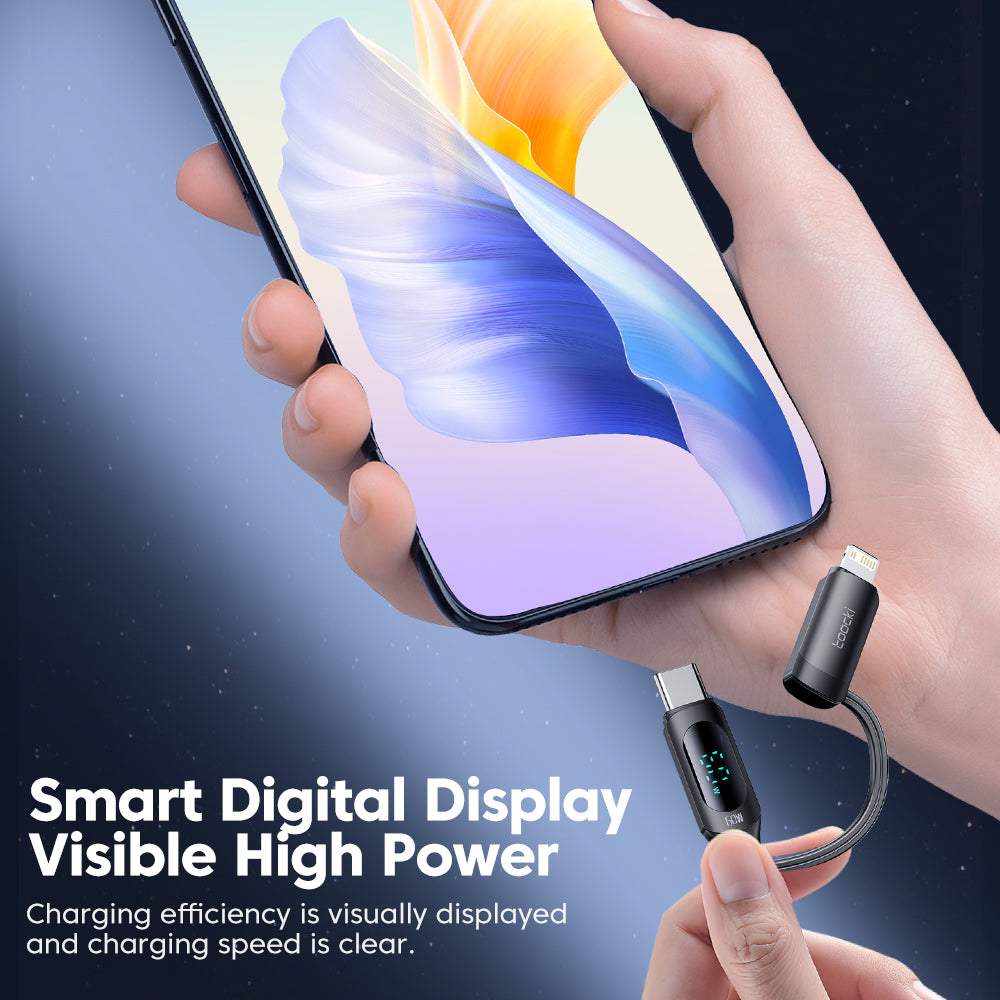 toocki Câble de charge rapide 4 en 1 USB-C vers Lightning, câble tressé USB vers USB-C, câble de charge multi-appareils indispensable pour le voyage, pour iPhone Séries 17/16/15/14