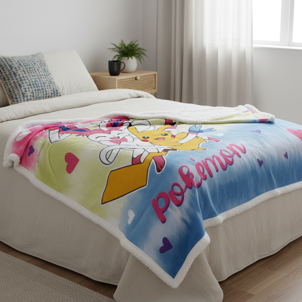 WT&T Plaid sherpa 100 x 150 cm Pokémon Pikachu et Bulbizarre