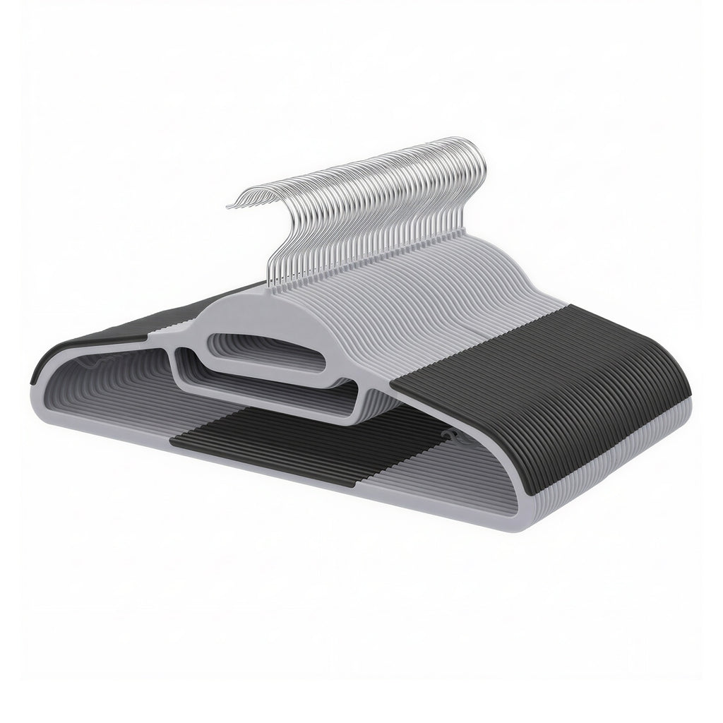 JOYFURNOS Lot de 50 cintres, cintres en plastique peu encombrants avec crochet pivotant à 360°, pour armoire, en forme de S, robustes, gris