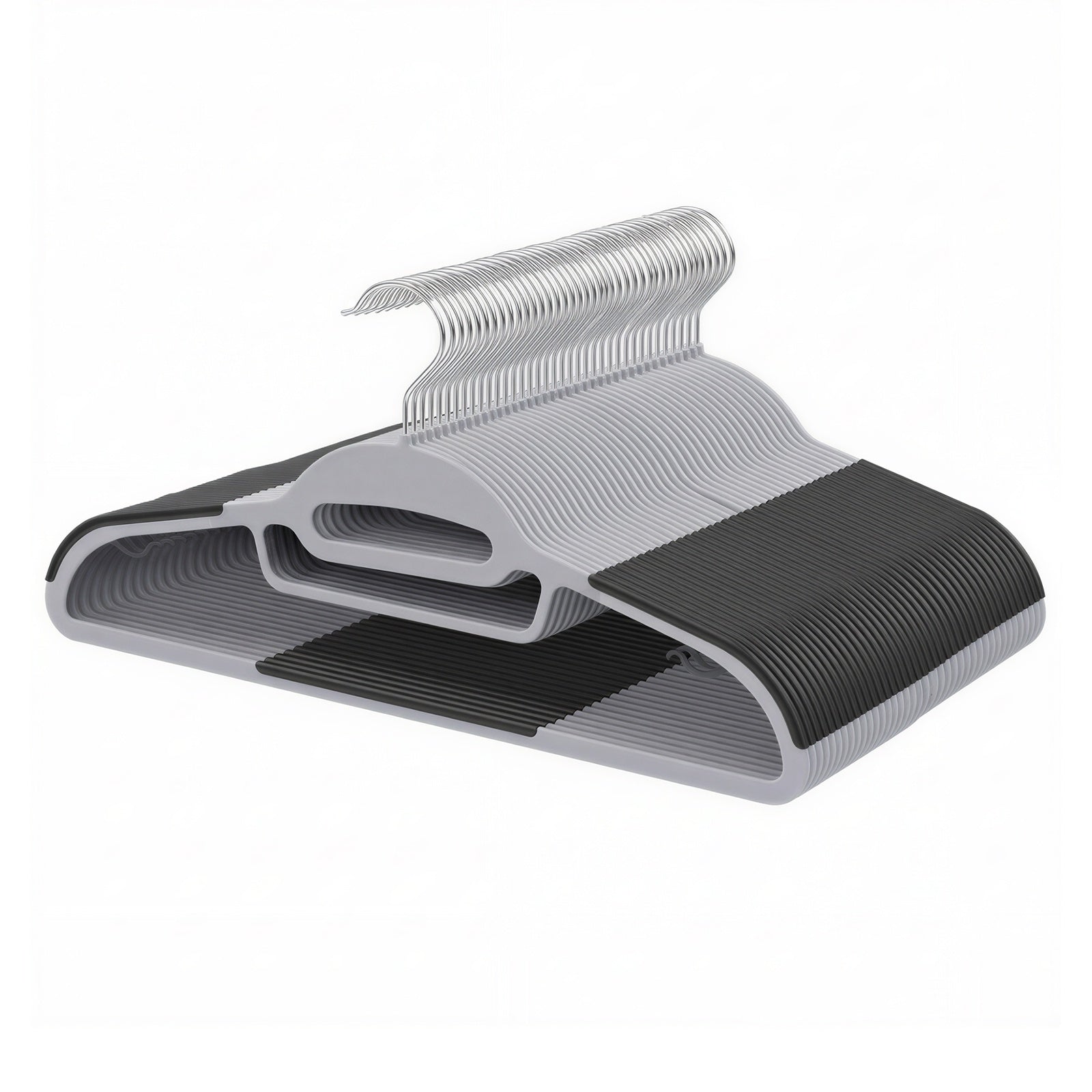 JOYFURNOS Lot de 50 cintres, cintres en plastique peu encombrants avec crochet pivotant à 360°, pour armoire, en forme de S, robustes, gris