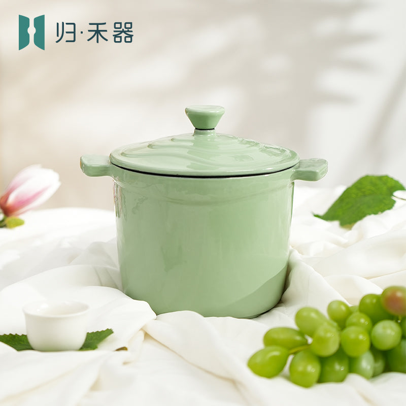 Pot pour aliments pour bébés en fonte émaillée, mini faitout multifonction pour 1 personne pour bouillie et soupe, compatible avec les plaques à induction, hot pot pour 1 personne