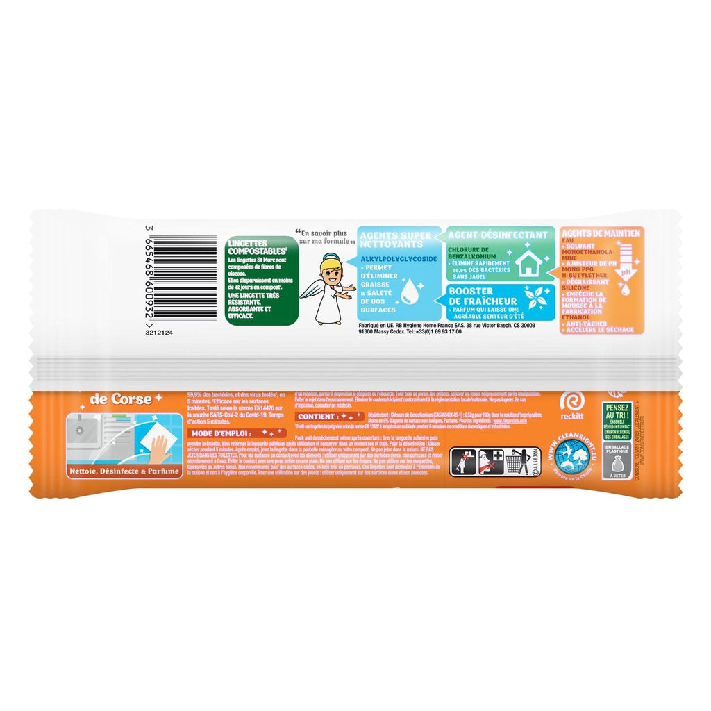 ST MARC Lingettes Désinfectantes Compostables Taille XL Soleil de Corse Parfum Pamplemousse 30 Lingettes
