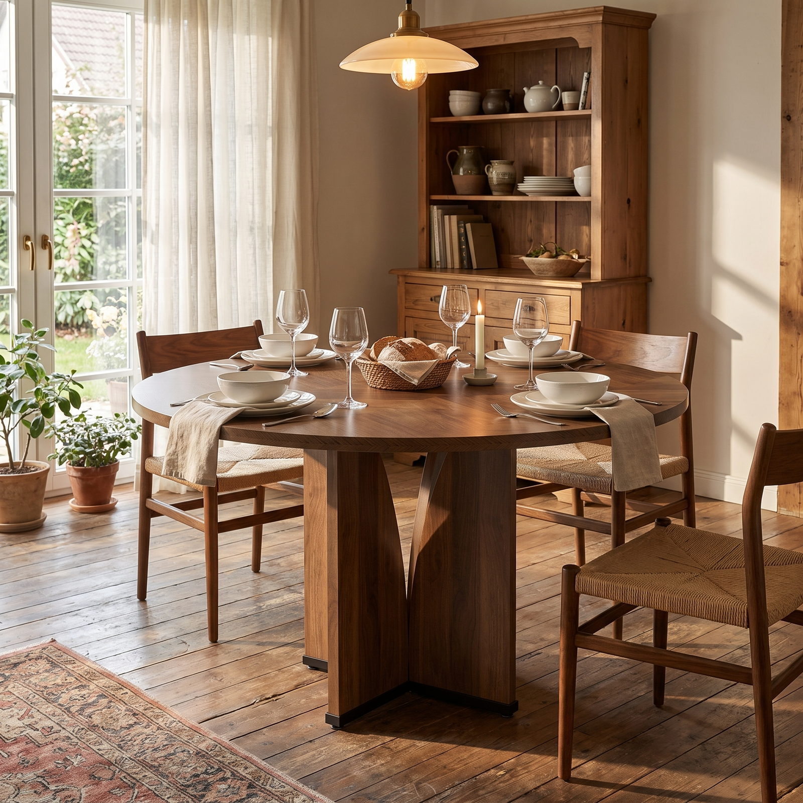 LANTINE Table à manger ronde pour 4 style ferme plateau aspect bois marron diamètre 100 cm hauteur 75 cm