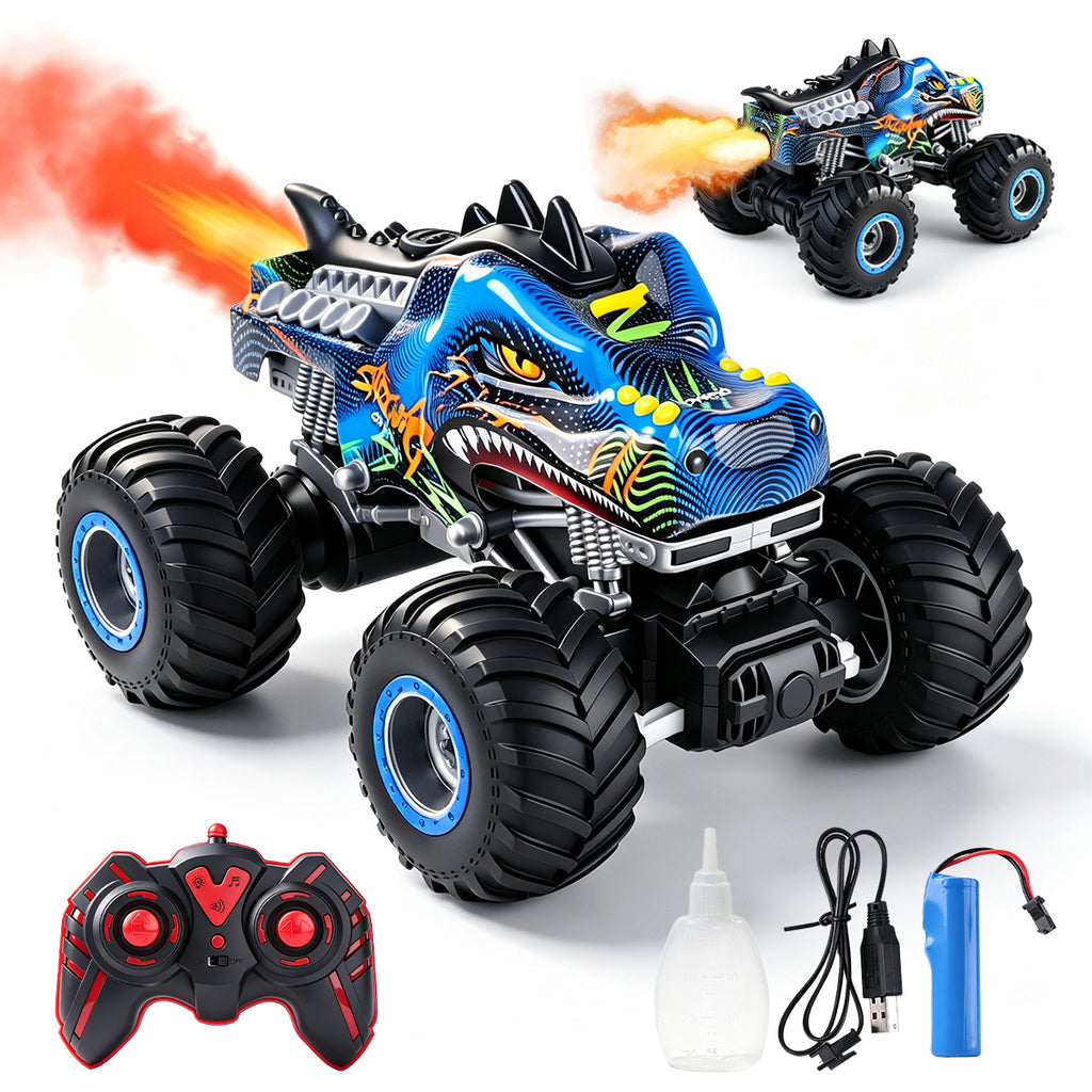 Crocodile RC Car, 2.4GHz Monster Truck Toy with Lights & Spray, Kids Birthday Gift for Ages 3-8, All-Terrain Remote Control Vehicle, Toddler Toy for Boys & Girls Over 3 Years Old