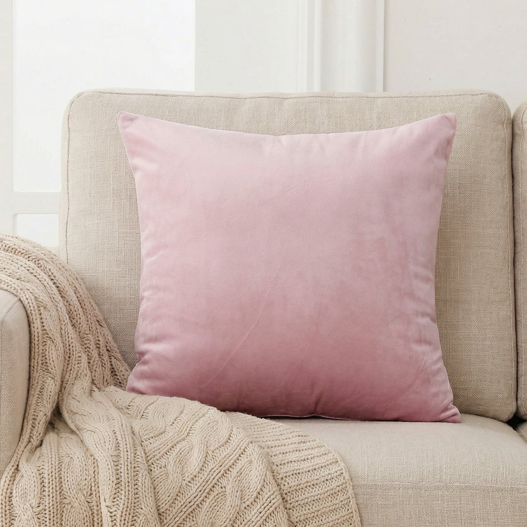 Deconovo Housse de coussin en velours néerlandais, coloris rose, 45 x 45 cm, 1 pièce