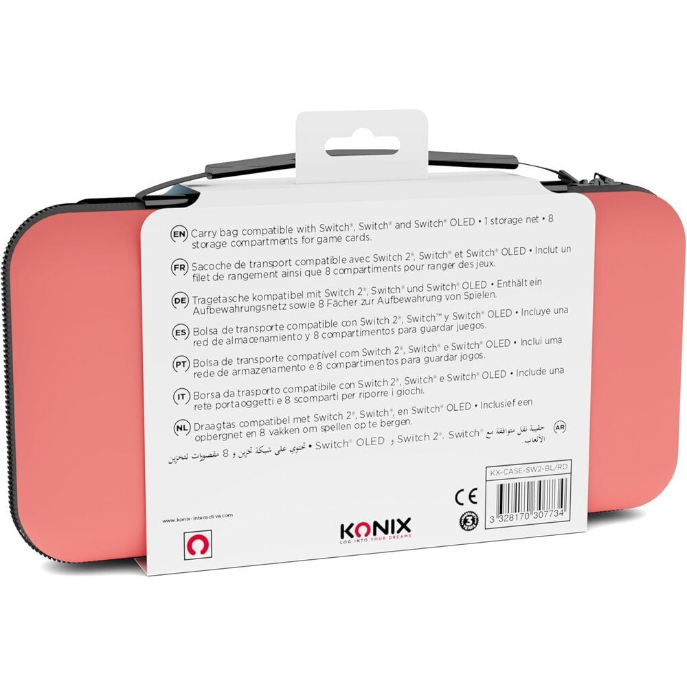 Konix Housse de protection et transport Carry Bag console Nintendo Switch 2 - Filet rangement accessoires - 8 compartiments jeux - Blanc