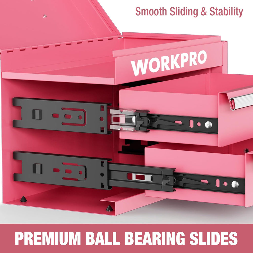 WORKPRO Boîte à tiroirs métallique avec 2 tiroirs et espace de rangement supérieur rose, 27,5 x 15 x 20,8 cm, organisateur de table avec tiroirs pour bureau, vestiaire et poste de travail