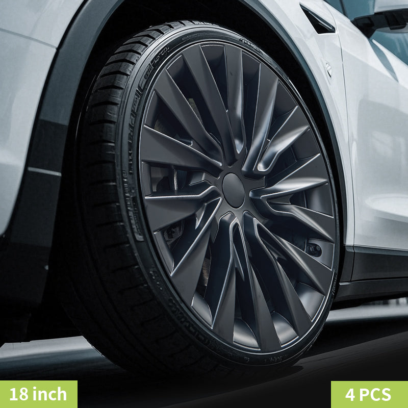 MOTENIO 4 pièces Enjoliveurs de roue premium pour Tesla Model 3 Highland (2023-2026) 18 po Enjoliveurs durables Noir mat Style turbine Couverture intégrale Protections de roue