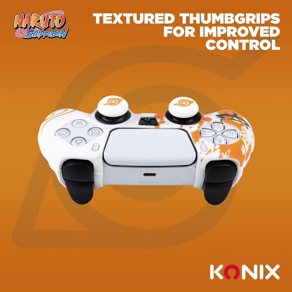KONIX Naruto Shippuden Coque de protection pour manette DualSense PS5 - Silicone - Croix directionnelle - Motif Konoha et Naruto - Blanc