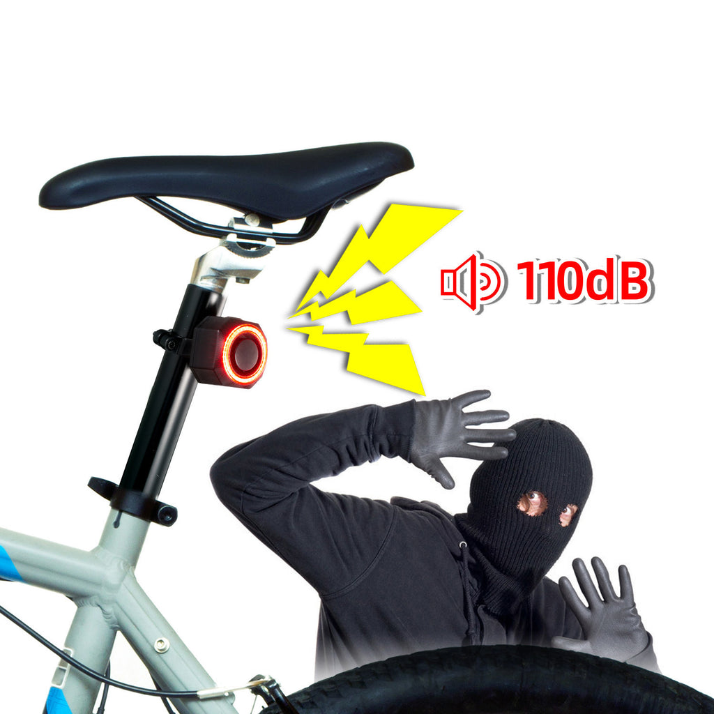 Feu arrière de frein de vélo à capteur intelligent avec alarme antivol, télécommande, rechargeable USB-C, étanche IP65, feu de sécurité arrière de vélo