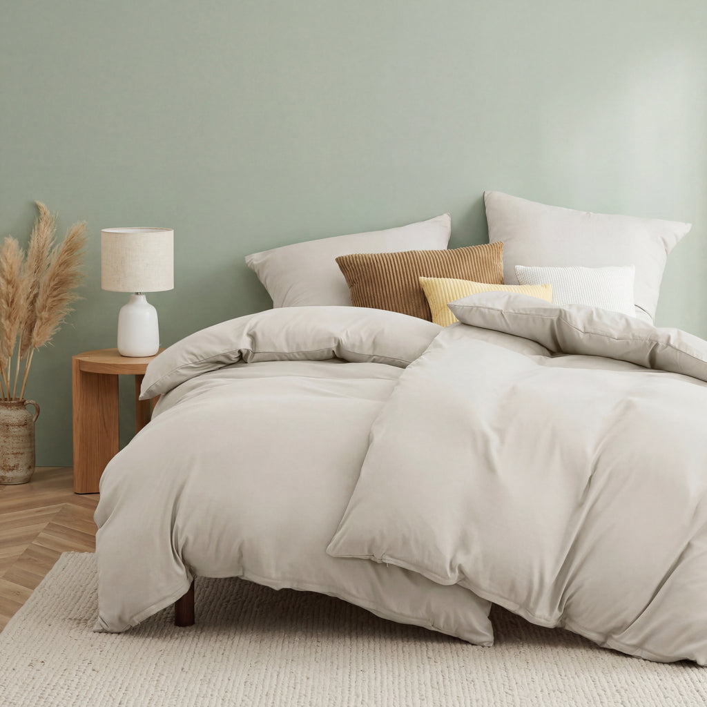 Parure de lit 4 pièces 135 x 200 cm - Beige - 2 housses de couette 135 x 200 cm et 2 taies d'oreiller 80 x 80 cm - Certifié Oeko-TEX - En microfibre de 90 % de polyester avec fermeture éclair, 90 % de polyester