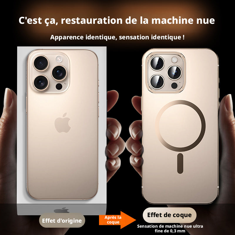 Coque pour iPhone 16 Pro, cadre en alliage, protection antichoc en métal, couleur originale, anneau magnétique MagSafe, noir, 1 pièce