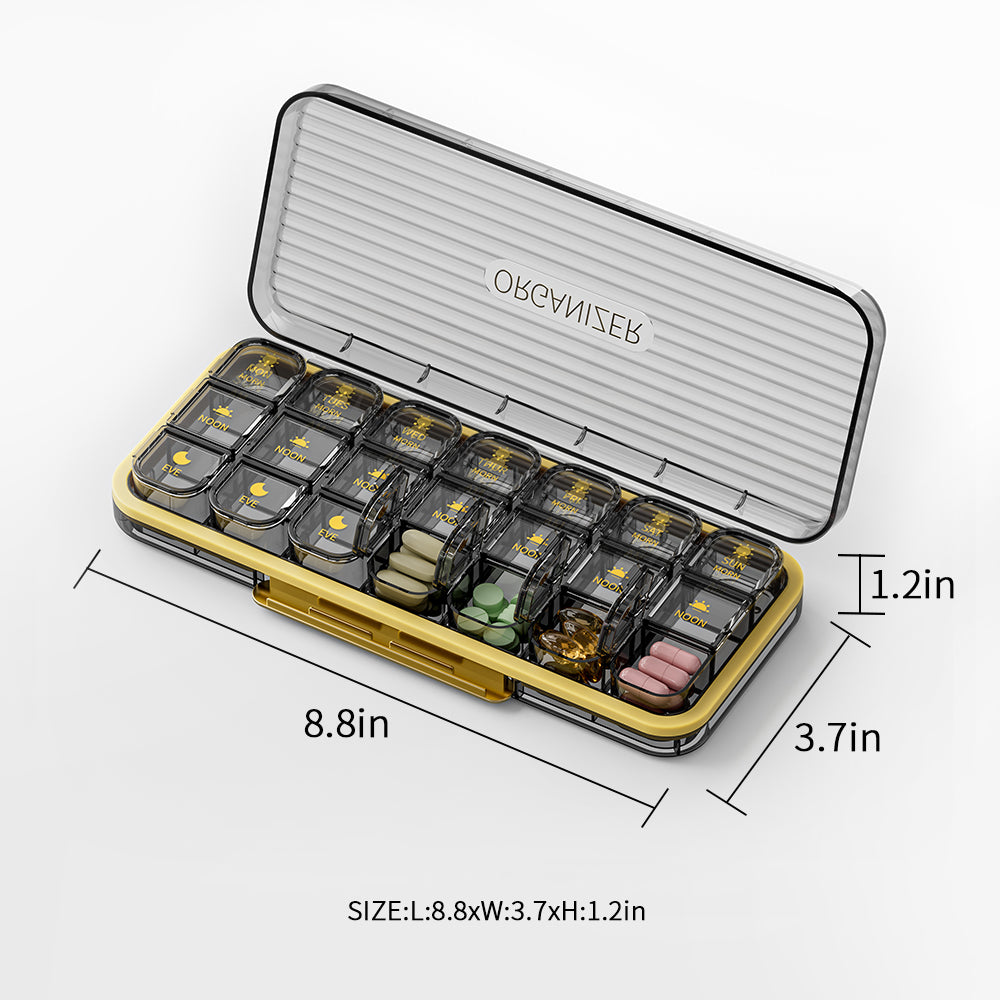 GAONLY Pilulier 3 prises par jour, pilulier 7 jours 3 prises par jour - Organiseur hebdomadaire de médicaments Acedada, 7 étuis distributeurs quotidiens détachables portables pour comprimés, vitamines, huiles de poisson et compléments, bleu