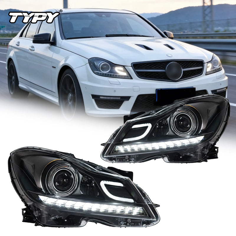 TYPY Phares de voiture pour Mercedes-Benz Classe C W204 2011-2013, ampoules LED, feux de jour, clignotants dynamiques, accessoires de voiture