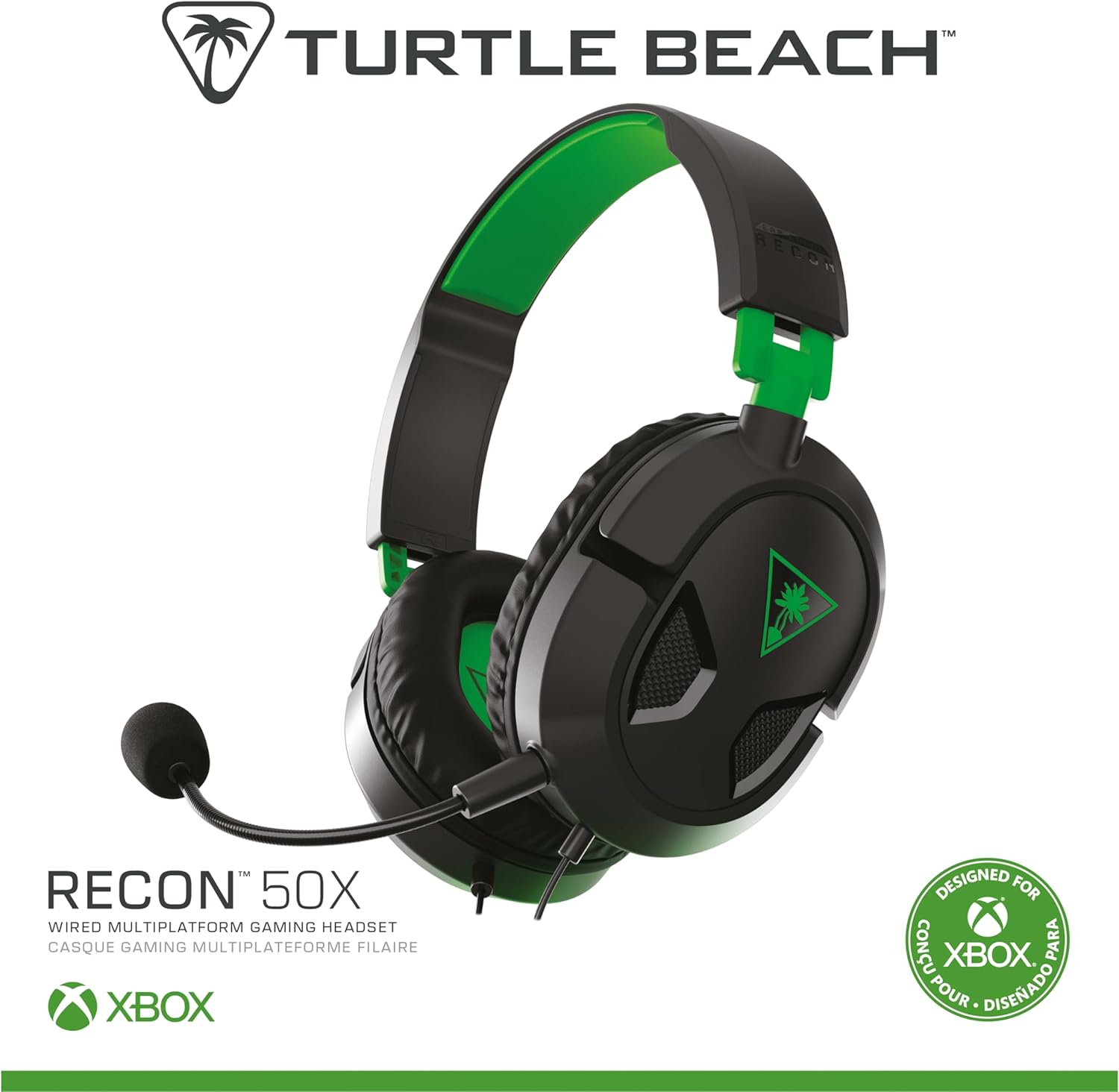 Turtle Beach Recon 50 Casque Gaming Xbox Filaire (Prise Jack 3,5 mm) - Microphone Détachable - PC, PS5, Nintendo Switch 2 & Xbox Series X/S - Noir