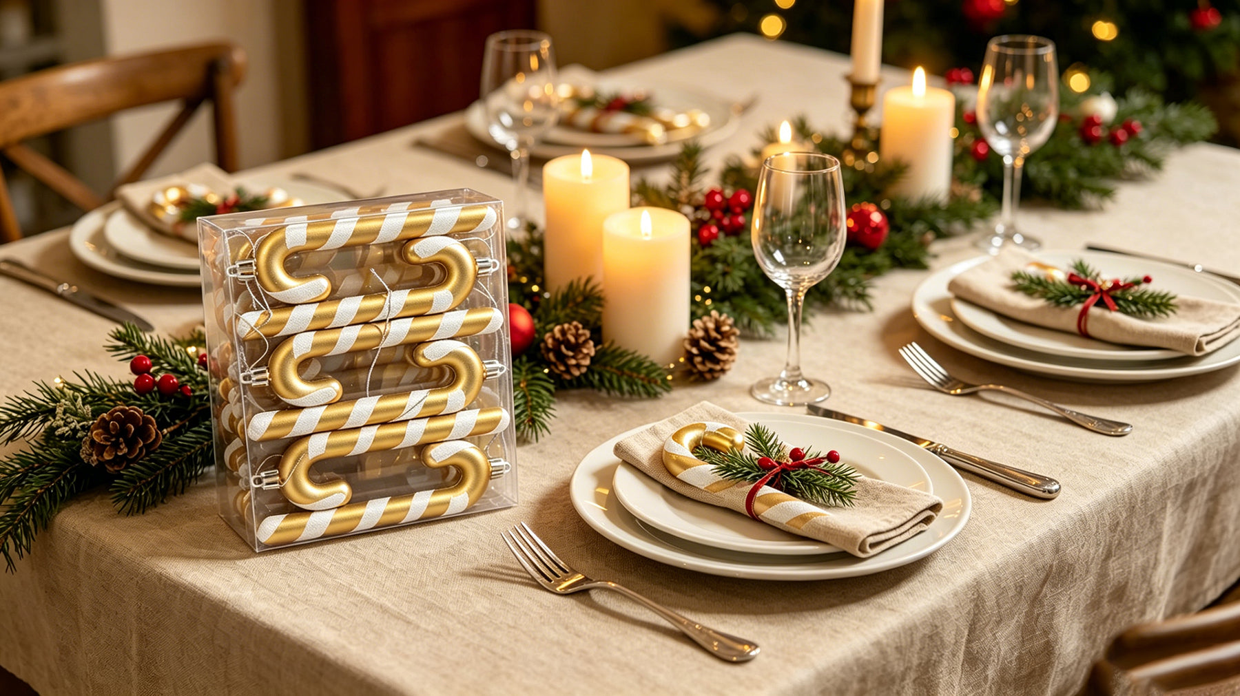 Ju7cer Lot de 6 pendentifs de sapin de Noël en rotin, pour décorer les sapins de Noël, convient pour les mariages, Pâques, anniversaires, vacances, Noël, décoration intérieure, or + blanc