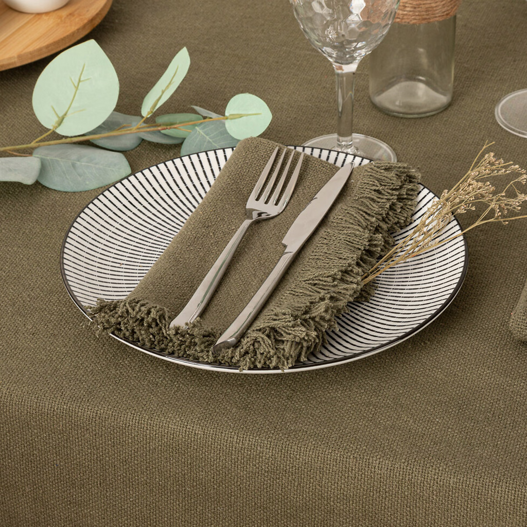 Atmosphera Maha Lot de 2 serviettes de table kaki - 40 x 40 cm
