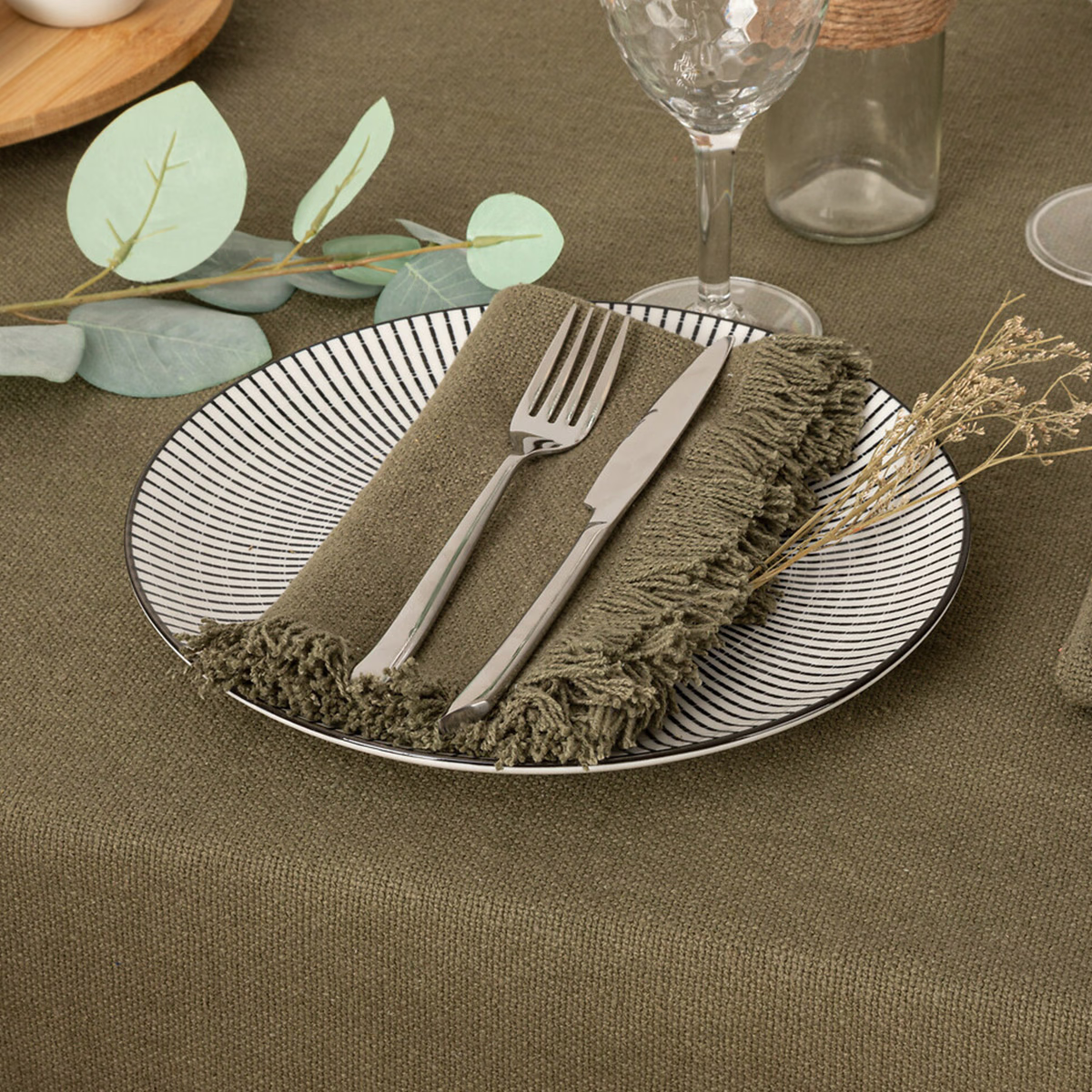 Atmosphera Maha Lot de 2 serviettes de table kaki - 40 x 40 cm